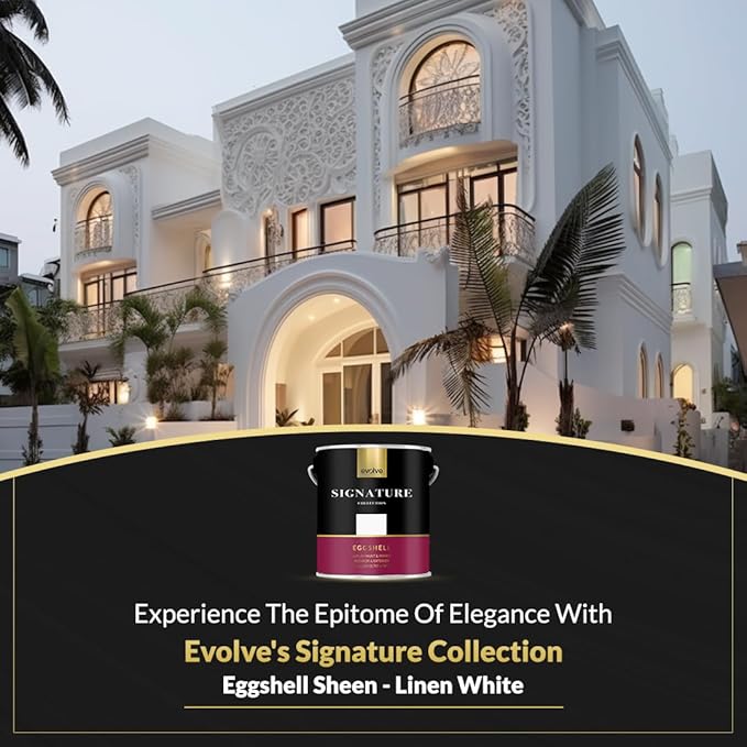 EVOLVE Signature Paint & Primer: Luxury Paint & Primer for Indoor & Outdoor Surfaces, Minimal Odor, Eggshell Sheen (Linen White, 1 Gallon)