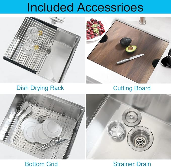 21 Inch Undermount Bar Sink, 21x18 Workstation 16 Gauge Stainless Steel Undermount Outdoor Kitchen Sink for RV Wet Bar Prep Basin