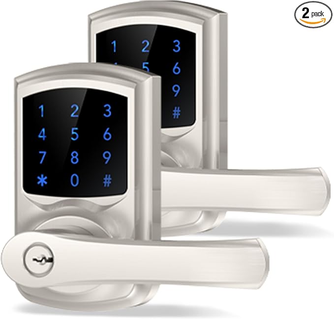 HIDALIFE Keyless Entry Door Lock, Keypad Door-Lock with Handle, Touchscreen, Auto-Locking, Anti-peep Password, Easy to Install for Front Doors, Home, Office, Satin Nickel 2 Pack