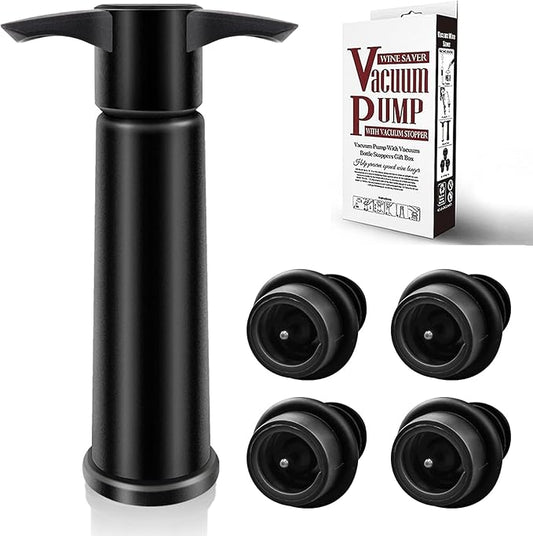 Wine Saver Pump with 4 Vacuum Wine Stoppers, Wine Bottle Stoppers with Food Grade Silicone Leak proof Keep Fresh Suitable for All Standard Wine Bottles