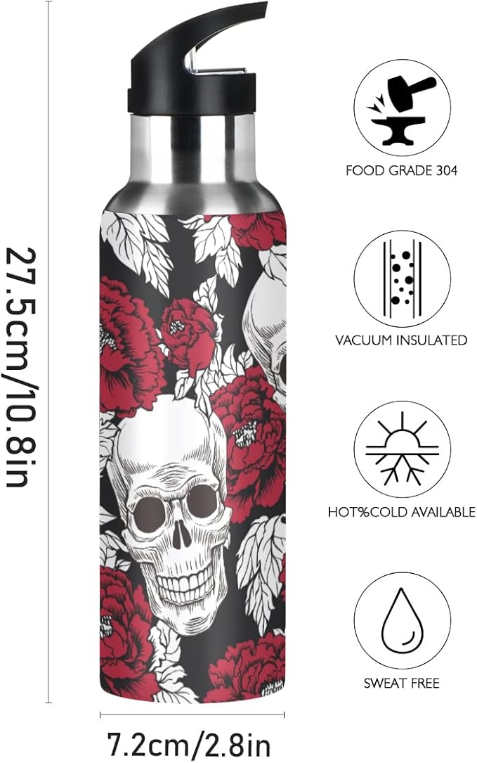 MNSRUU Insulated Water Bottle with Straw, Rainbow and Unicorns Stainless Steel Flasks for Sports Cycling Hiking School