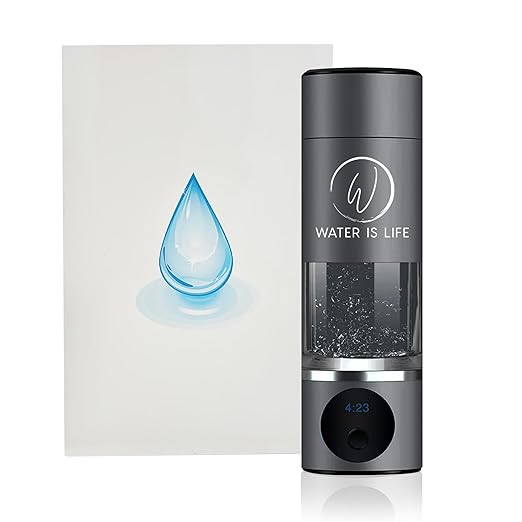 Premium Waterproof Hydrogen Water Ionizer Bottle with LED Light, Magnetic Charging Port, 6000 ppb Hydrogen Content, SPE Electrolysis Technology, Bottom Vent to Discharge Gases. (Grey)