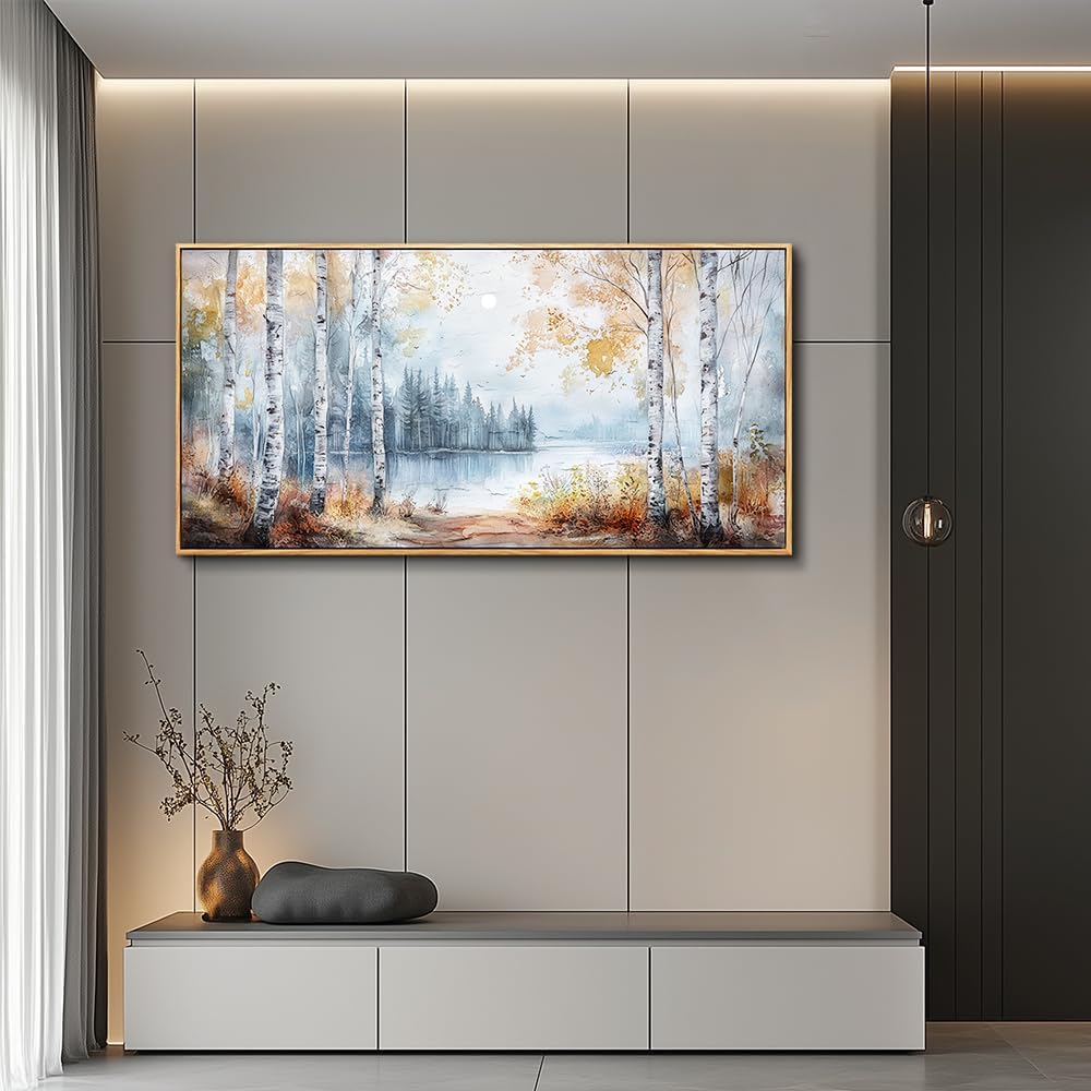 PHAOHUAXM Canvas Wall Art For Living Room Wall Decoration For Bedroom Office Decoration Trees Forest Landscape Painting Lake view Mural Modern Aesthetic Room Home Decor Artwork Wood Framed 20x40 In