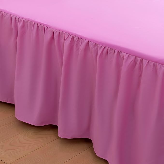 Bed Skirt Full Size Ruffled Bed Skirts with Split Corners, 14 Inch Drop Dust Ruffle Bed Skirt with Platform, 14 Inch Drop, Pink