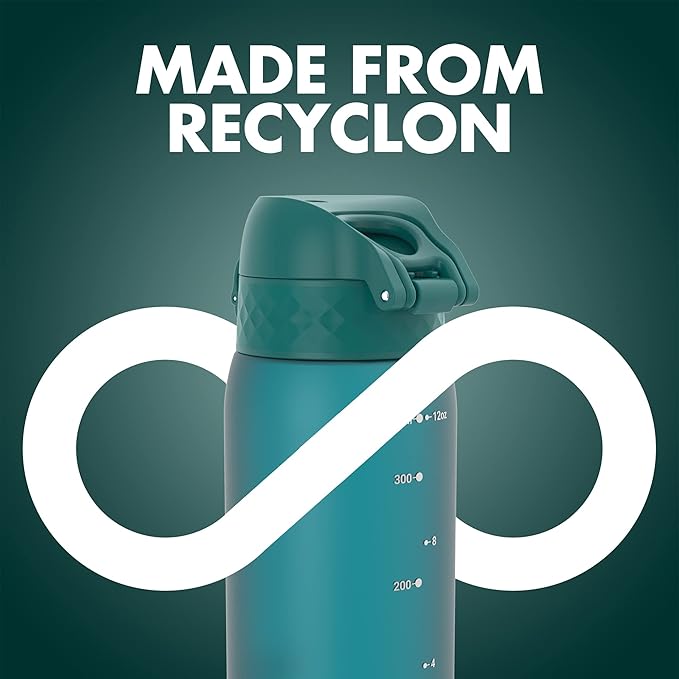 Ion8 Small Water Bottle, 350 ml/12 oz, Leak Proof, Easy to Open, Secure Lock, Dishwasher Safe, BPA Free, Carry Handle, Hygienic Flip Cover, Easy Clean, Odor Free, Carbon Neutral, Aqua Blue