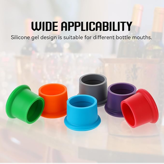 6 Pcs Wine Stoppers Reusable Silicone Glass Bottle Covers Champagne Saver Corks Leak Proof Sealing Bear Lids Tight Seal Unbreakable Wine Cap for Keep Beverage Fresh Sealed