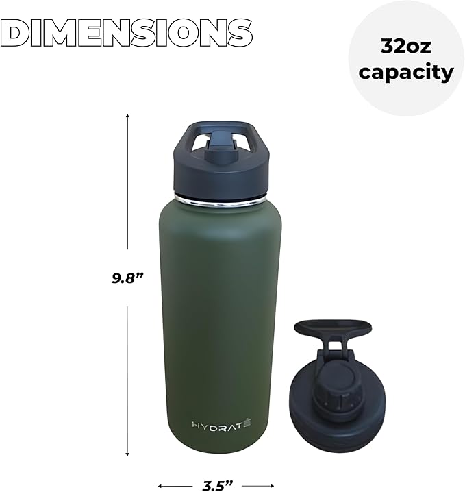 HYDRATE Insulated Stainless Steel Water Bottle - Large Reusable Flask with Leak-Proof Design and Convenient Handle - Double Vacuum Insulation for School, Work, or Adventure