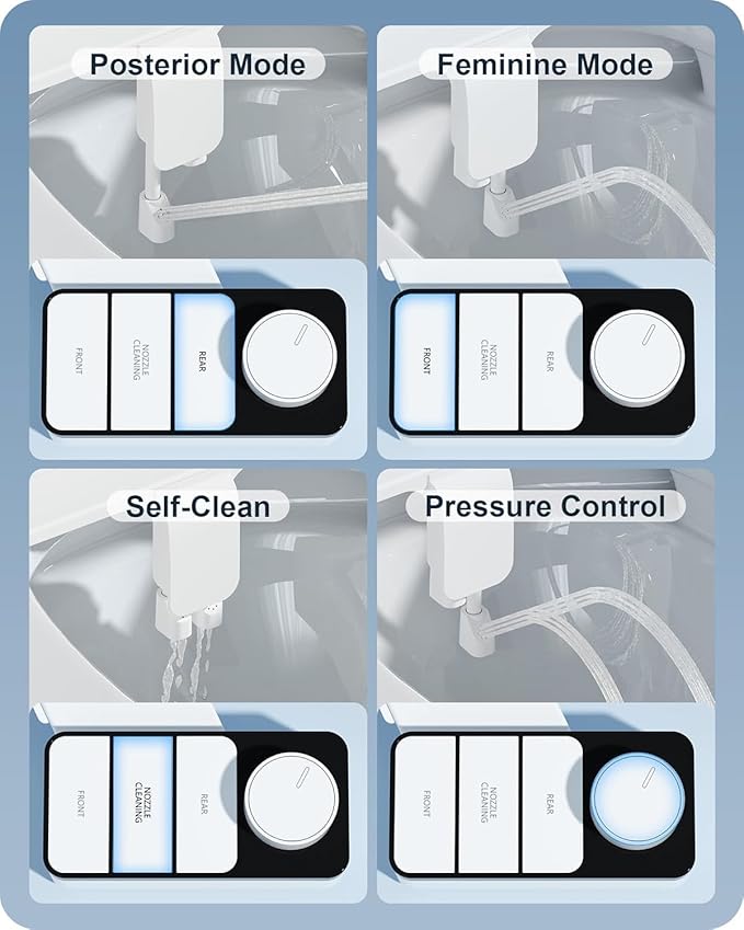 Bidet Attachment for Toilet, Non-Electric Toilet Bidet Attachment Self Cleaning Dual Retractable Nozzles for Frontal &Rear Wash