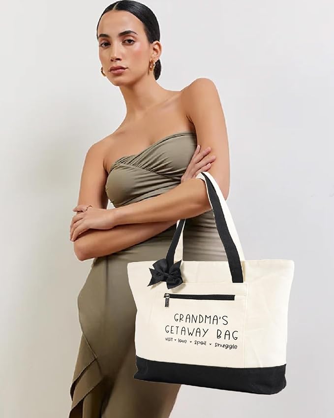 Grandma Gifts, Gifts Tote Bag for Grandma, Personalized Christmas Birthday Grandma Gifts, Large Size Heavy Canvas Bag with Front Pocket for Grandmother Granny Mom Gift Idea