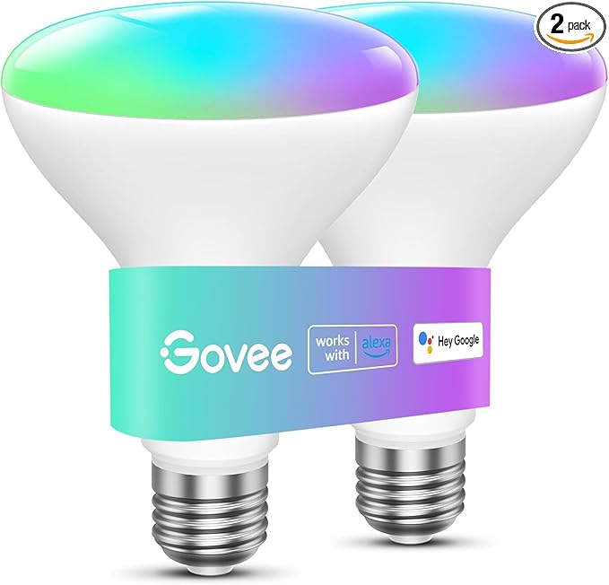 Govee Smart Light Bulbs, 1200 Lumens Dimmable BR30 Bulbs, RGBWW Color Changing Light Bulb, Flood Light Bulbs Work with Alexa, Google Assistant, WiFi & Bluetooth LED Bulbs, Music Sync, 2 Pack