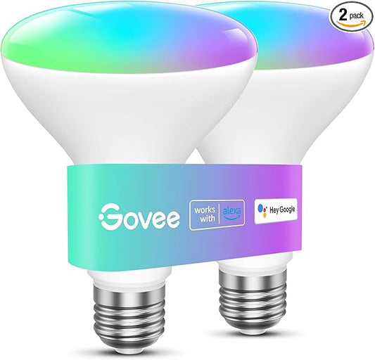 Govee Smart Light Bulbs, 1200 Lumens Dimmable BR30 Bulbs, RGBWW Color Changing Light Bulb, Flood Light Bulbs Work with Alexa, Google Assistant, WiFi & Bluetooth LED Bulbs, Music Sync, 2 Pack