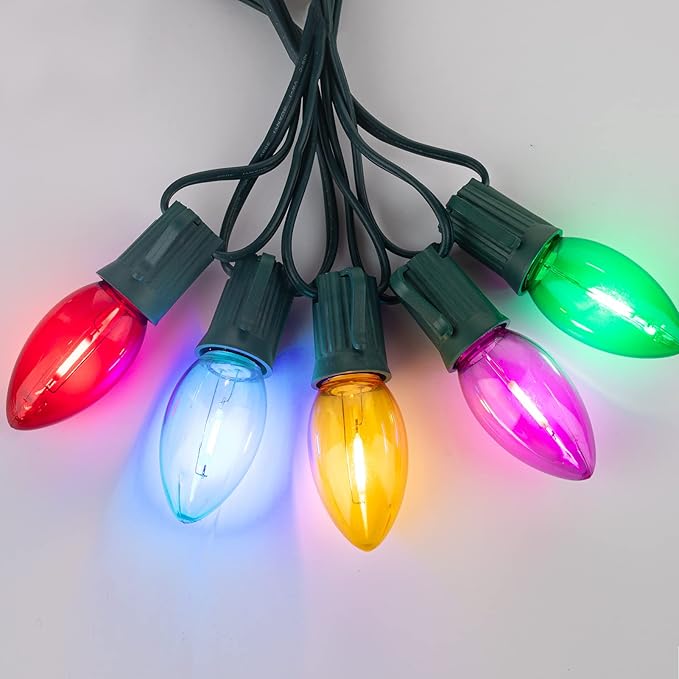 Brightown 25 Pack C9 LED Christmas Light Bulbs, Colored C9 Shatterproof LED Bulbs Replacement for Christmas String Lights, E17 Intermediate Base, Commercial Dimmable Holiday Multicolor Christmas Bulbs