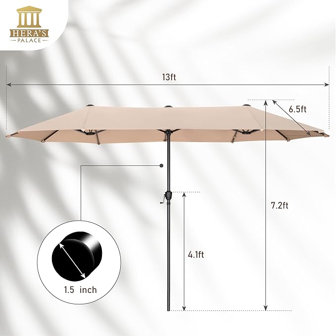 HERA'S PALACE 13 ft Rectangle Patio Umbrellas Large Outdoor Umbrella with Crank Powerful UV Protective Table Umbrella Outdoor Patio for Backyard, Pool, Garden, Deck