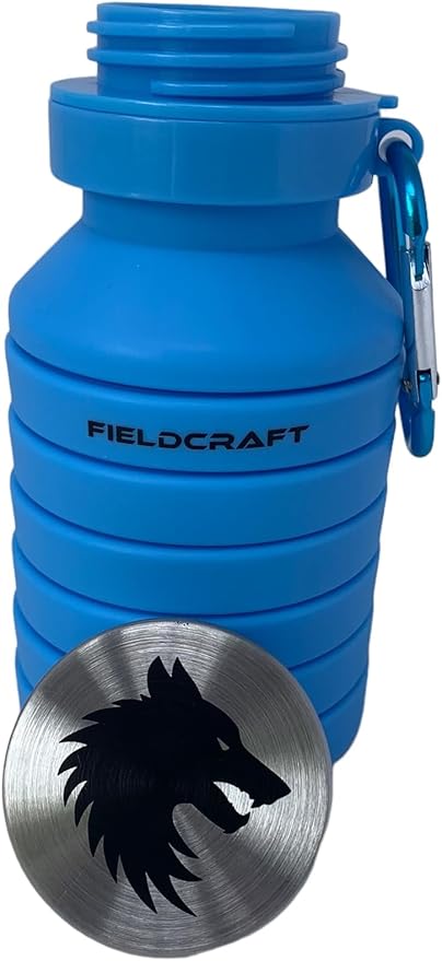 FIELDCRAFT Collapsible Silicone Water Bottle, BPA Free, Foldable, Leak Proof with Carabiner (Blue)