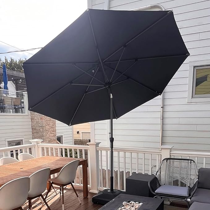 PURPLE LEAF 10' Round Patio Umbrella Outdoor Table Umbrella Aluminum Frame Market Umbrella Sun Umbrella with 8 Sturdy Ribs & Tilt for Garden Deck Lawn & Pool Gray