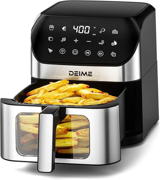 DEIME Air Fryer 6.2 QT Oilless 1500W Large Capacity Oven Air Fryers Healthy Cooker with 10 Preset, Visual Cooking Window, Non-Stick Basket, Included Recipe