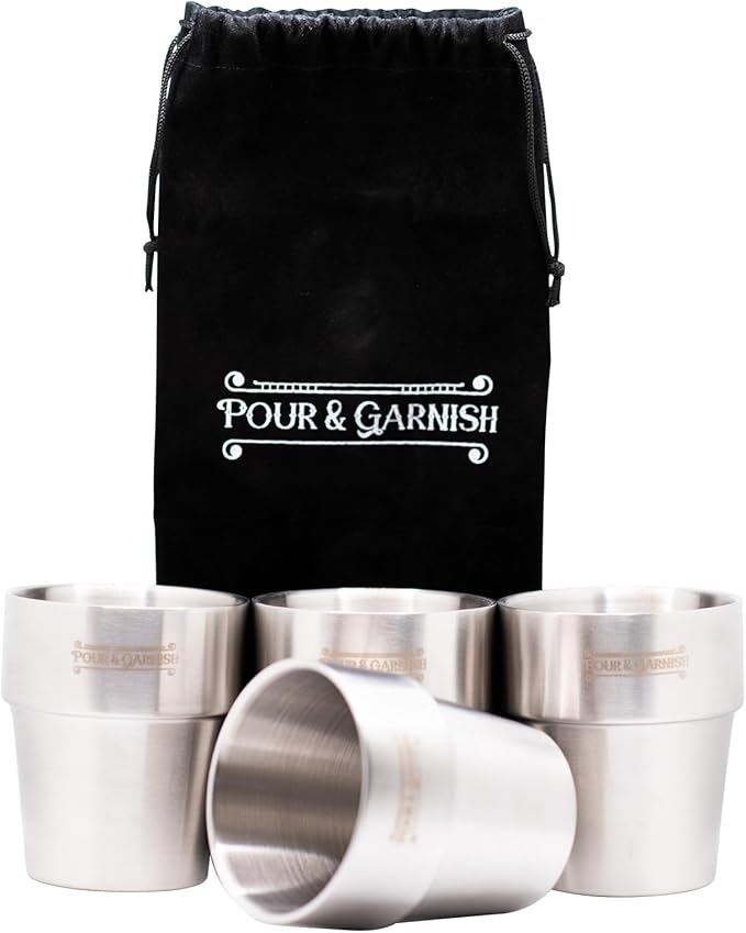 Bourbon Whiskey & Wine Double Bottle Travel Bag with 4 Stainless Steel Double-Walled Vacuum Insulated Glasses - Makes a Great Gift!