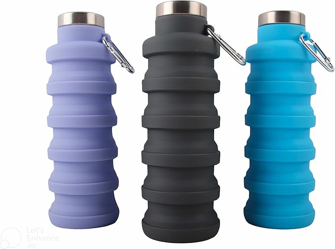 Foldable Water Bottle, 500 ml, BPA Free, Silicone Bottle for Travel, Gym, Cycling, Hiking (Purple)