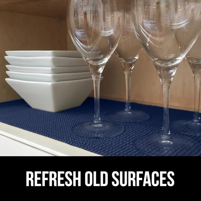Gorilla Grip powerGRIP Drawer Shelf and Cabinet Liner, Thick Strong Hold, Non-Adhesive Liners Protect Kitchen Cabinets and Cupboard, Bathroom Drawers, Easy Install, Breathable Mat, 20" x10', Navy Blue