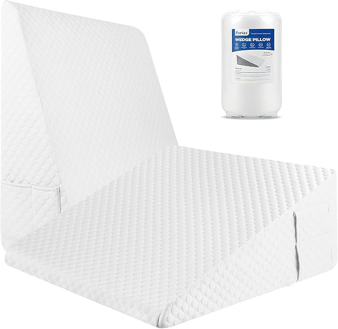 Forias Wedge Pillow for Sleeping,10" Bed Wedge Pillow for After Surgery,Acid Reflux,Snoring,Memory Foam Top Triangle Pillow Wedge with Breathable Removable Cover