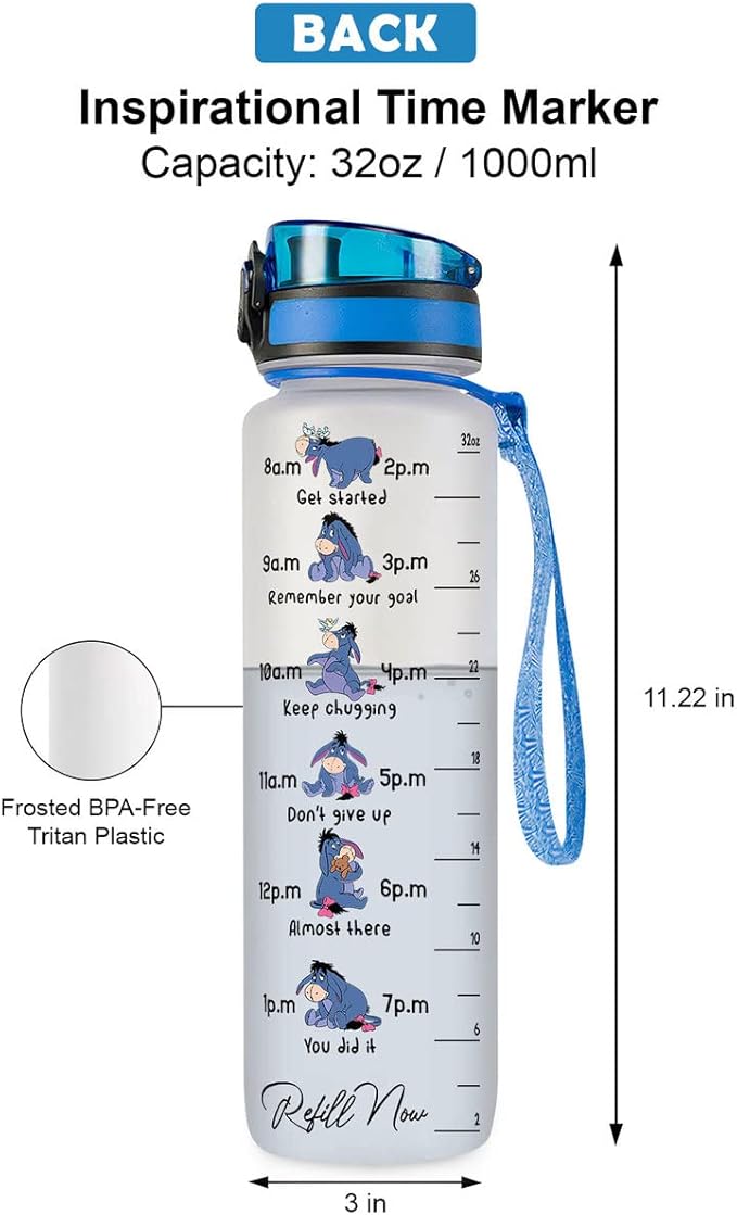 Stop Slacking Drink Your Water 32 Oz Water Track Bottle, Water Bottle With Time Marker, Donkey Motivational Insulated Water Bottle, Gifts For Family Friend, Birthday Gifts, Blue
