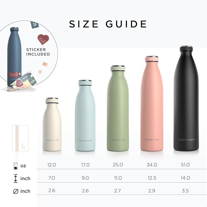 LARS NYSØM Stainless Steel Insulated Water Bottle 12oz 17oz 25oz 34oz 51oz | BPA-free Insulated Thermo Flask for Hot and Cold Beverages | Leakproof Drinking Bottle (Creamy Peach, 25oz)