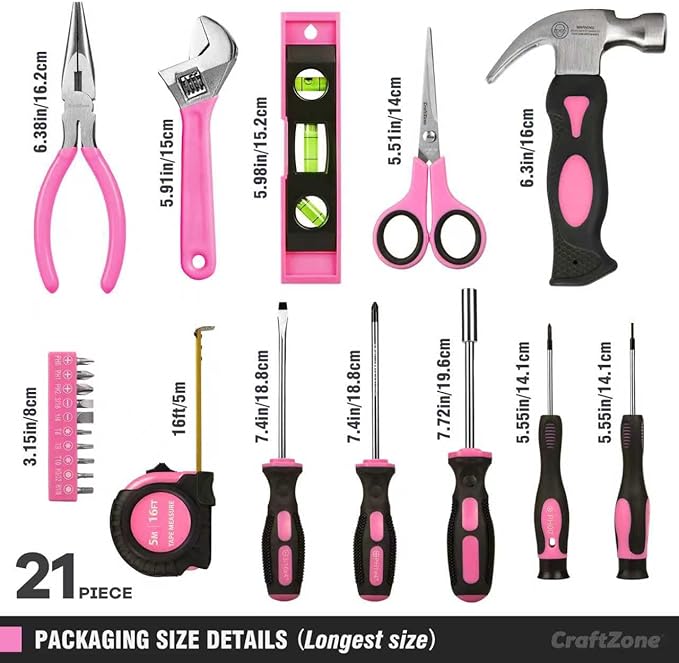 Tool Kit for Ladies,Basic Hand Tool Set 21Pcs with Pouch,Tool Bag for Home|Dorm|Office|DIY|Girls
