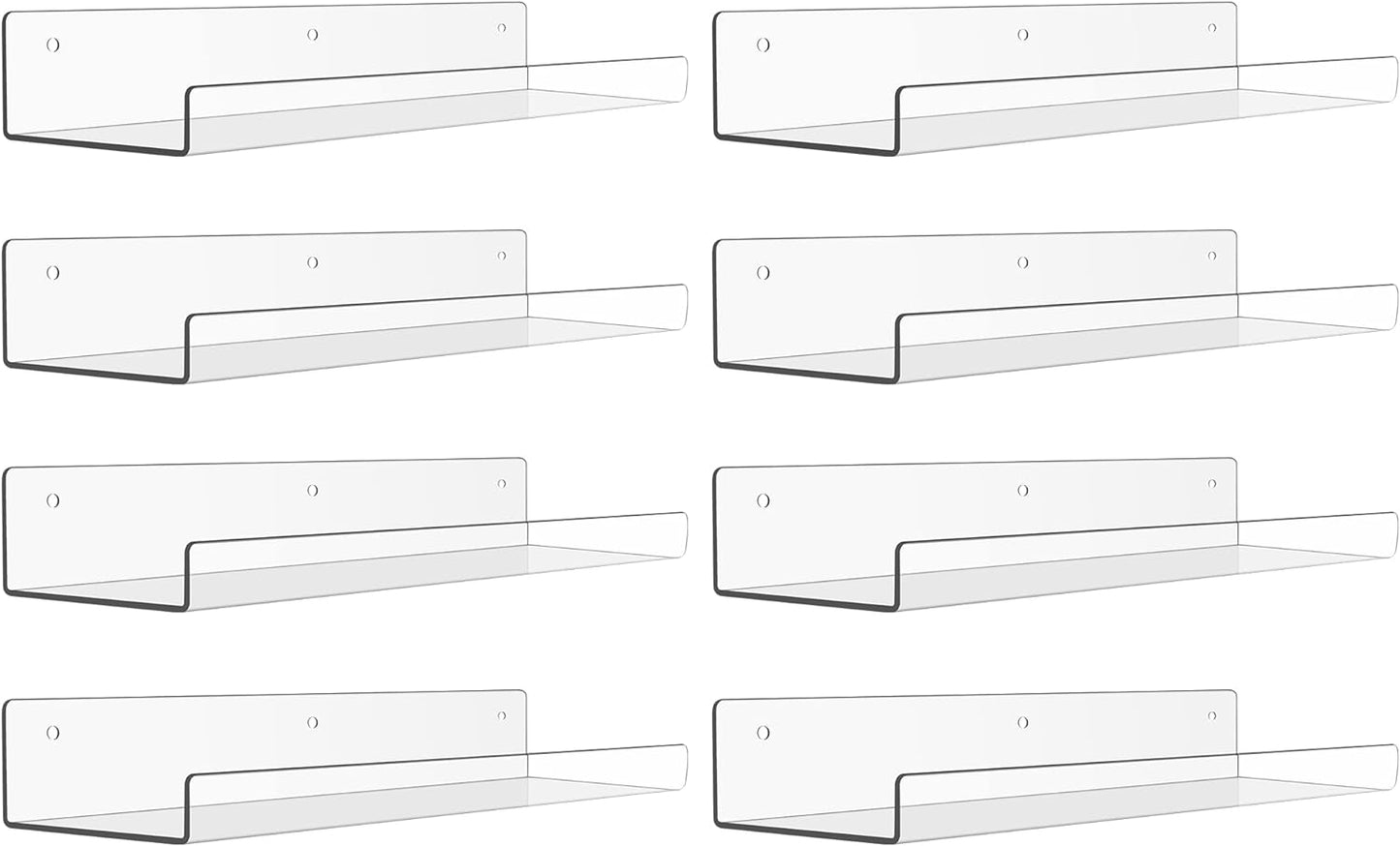 upsimples 8 Pack Acrylic Shelves Wall Organizer and Storage, 15" Display Shelf for Figure, Toy Cars, Perfume, Kids Bookshelf for Bedroom, Nursery, Craft Room, Clear