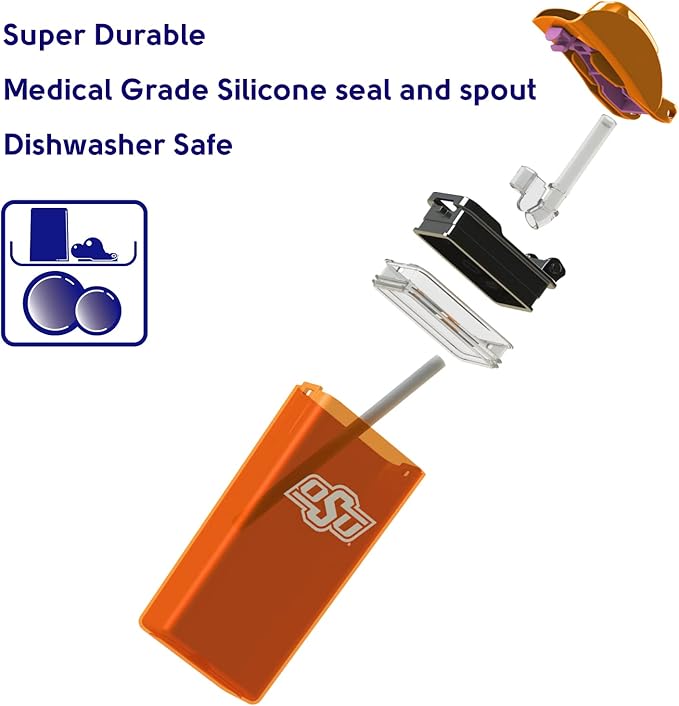 Reusable Water Bottle | Officially Licensed NCAA Sports Bottle | BPA Free | Dishwasher Safe | Pistol Pete Mascot | 12 oz Drink in the Box - Oklahoma State University