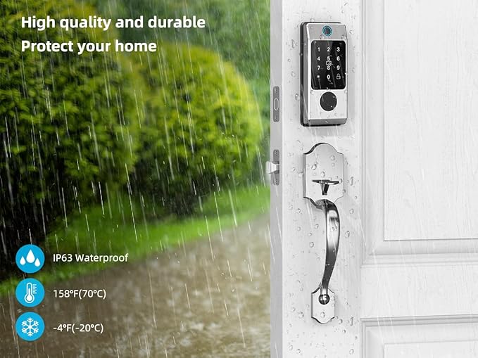 Wi-Fi Smart Deadbolt Lock with Handle Sets, Keyless Entry Door Lock for Front Door, Compatible with Alexa & Google Assistant, Auto Locking-Black