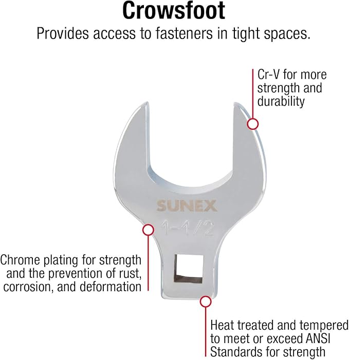 SUNEX TOOLS 9721 1/2" Drive Fractional Jumbo Straight Crowfoot Wrench Set, 14-Piece