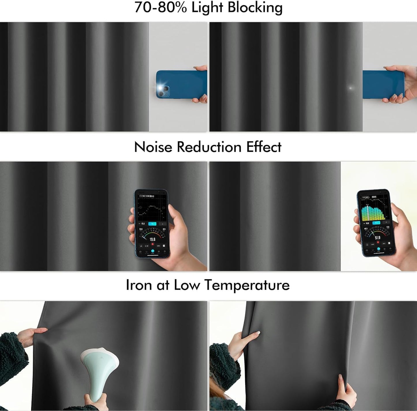 MIULEE Grey Back Tab Blackout Curtains 63 Inch Length 2 Panels Set for Living Room Bedroom Privacy, Rod Pocket/Pinch Pleat Thermal Insulated Room Darkening Pleated Light Blocking Drapes