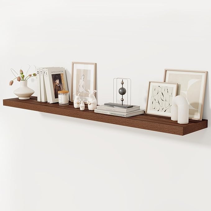 Fun Memories 72 Inch Floating Shelf, 12 Inch Deep Wall Shelf for Fireplace Mantel, Deep Storage Shelves for Home & Office, Wall Shelves with Invisible Bracket, Walnut, Set of 1