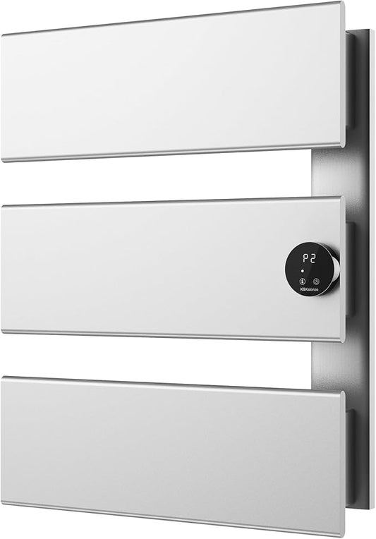 K&KALONZO Electric Towel Warmer, 18.35" W x 22.8" H Wall-Mounted Towel Heater with Built-in Timer, Waterproof Aluminum Towel Warmer for Bathroom, Support Plug-in and Hardwired, Silver, K3-R-S