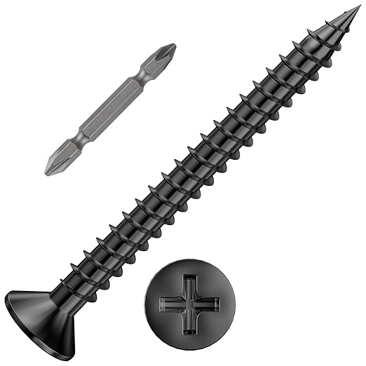 (300Pcs) #8x1-1/2 Black Wood Screw Quick Metal Self Tapping Flat Head