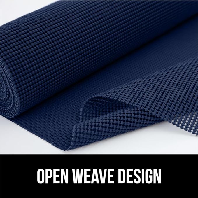 Gorilla Grip powerGRIP Drawer Shelf and Cabinet Liner, Thick Strong Hold, Non-Adhesive Liners Protect Kitchen Cabinets and Cupboard, Bathroom Drawers, Easy Install, Breathable Mat, 17.5" x30', Navy