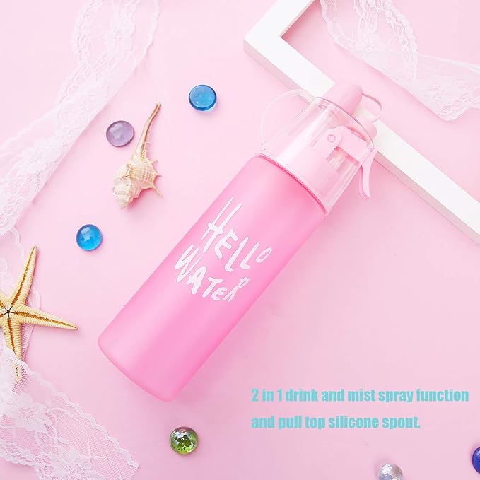 Emopeak 580ML Misting Water Bottle, 20OZ Sports Water Bottle with Spray Mist for Outdoor Hydration, BPA-Free Mist Water Bottle (Pink Frosted, 580ml/20oz)