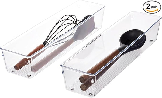 iDesign Recycled Plastic Drawer Organizer, Set of 2, The Linus Collection – 4" x 16" x 3", Clear Bins