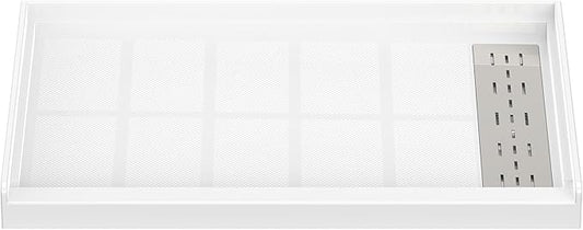 Sunrosa Shower Base 48"×36"×4", Single Threshold Shower Bases with Right Drain, Rectangle Solid Surface White Shower Pan, Slip Resistant Textured Surface, Include Stainless Steel Chrome Cover