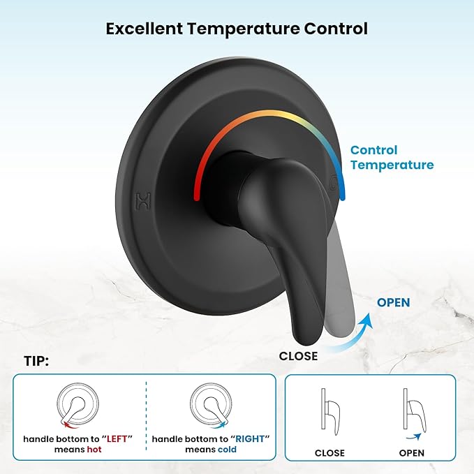 gotonovo Single-Handle Shower Faucet Set Shower Kit with Valve Shower Head and Handle Set Shower Trim Kit with 6 Modes ABS Handheld Shower Fixtures Shower Valve and Trim Kit Matte Black