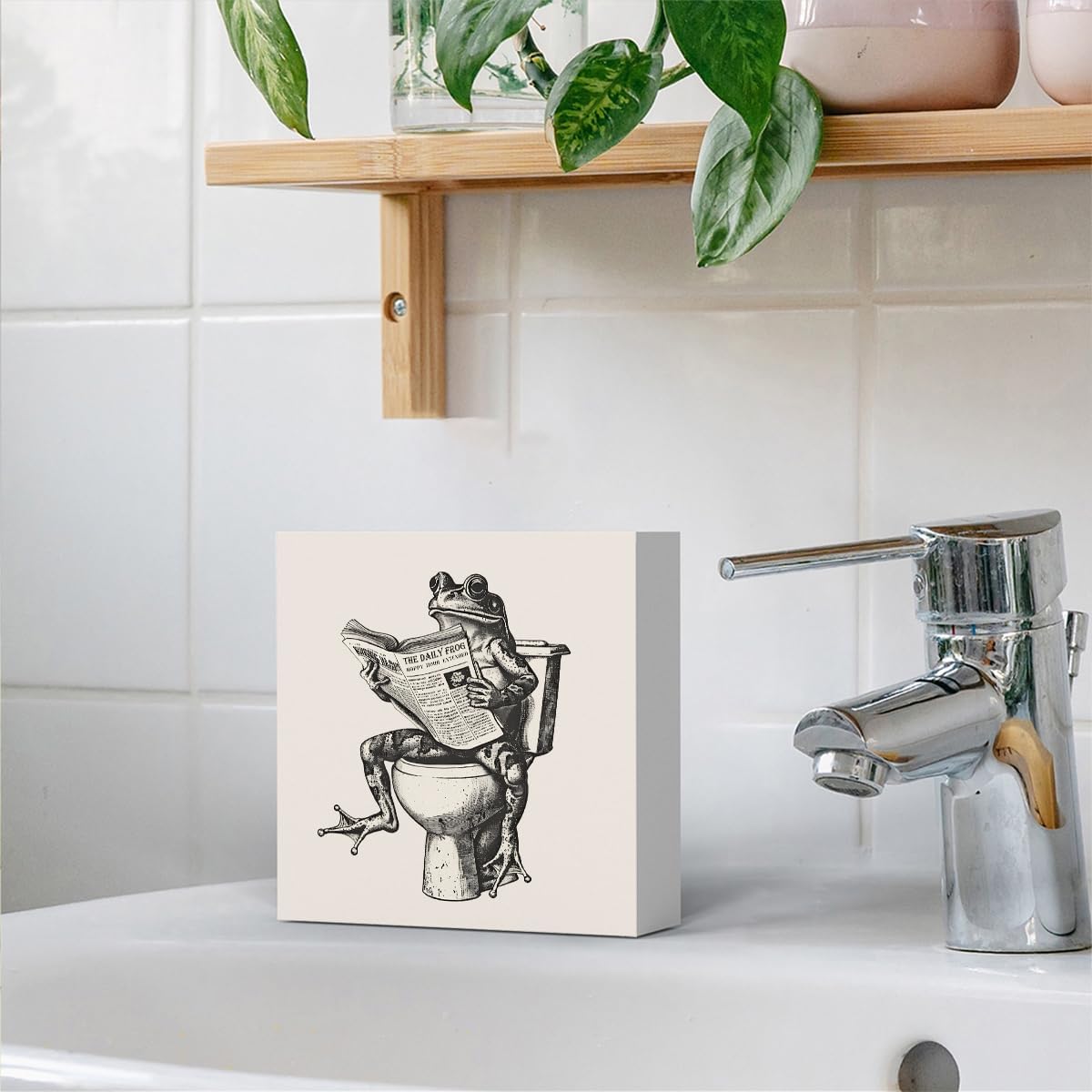 Funny Bathroom Decor, Funny Bathroom Wall Art, Black and White Bathroom Decor, Cute Bathroom Decor, Bathroom Decor for Shelves, Wooden Box Decor Sign for Home Farmhouse Office Living Room Table Shelf