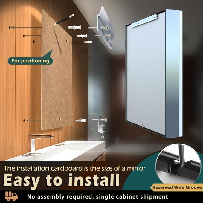 KWW LED Lighted Bathroom Medicine Cabinet with Sockets & USBs, Defogger, Dimmable, 3 Color Light Makeup Mirror, Easy to Install, Wall Mounted Cabinet (31 * 34)