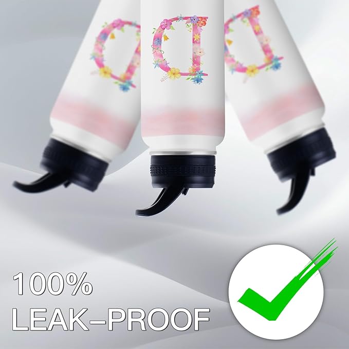 Personalized 32oz Water Bottle with Straw Customized Initial Letter Sport Bottles Monogrammed Initial Insulated Bottle Coffee Mug for Travel (D)