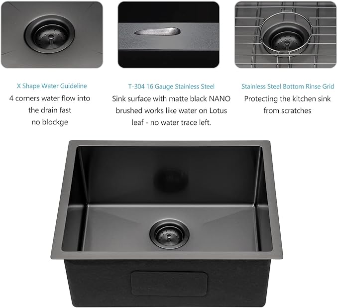 Lordear 23 Black Kitchen Sink Undermount 23x18 Inch Undermount Bar Sink Gunmetal Black 16 Gauge Stainless Steel Single Bowl Handmade Kitchen Sinks Basin