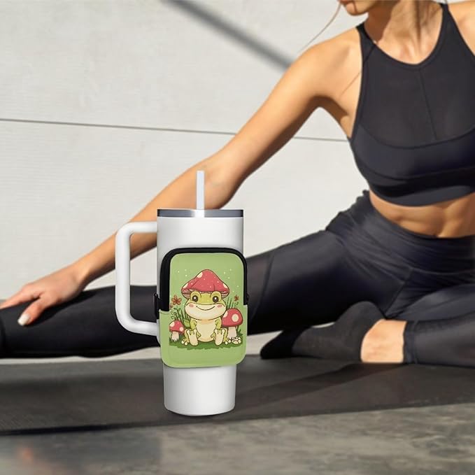 Frog Mushroom Stanley Cup Pouch with Adjustable Strap Water Bottle Storage Bag 20oz-40oz IceFlow Tumbler Pouch for Stanley Accessories