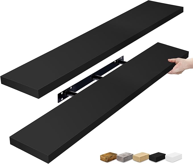 Sorbus Floating Shelves for Wall - 48 Inch Long Bathroom Shelves, Wall Decor for Bedroom, Kitchen, Living Room & Book Storage - Mounted Floating Shelf with Invisible Brackets (Black, 2 Pack)