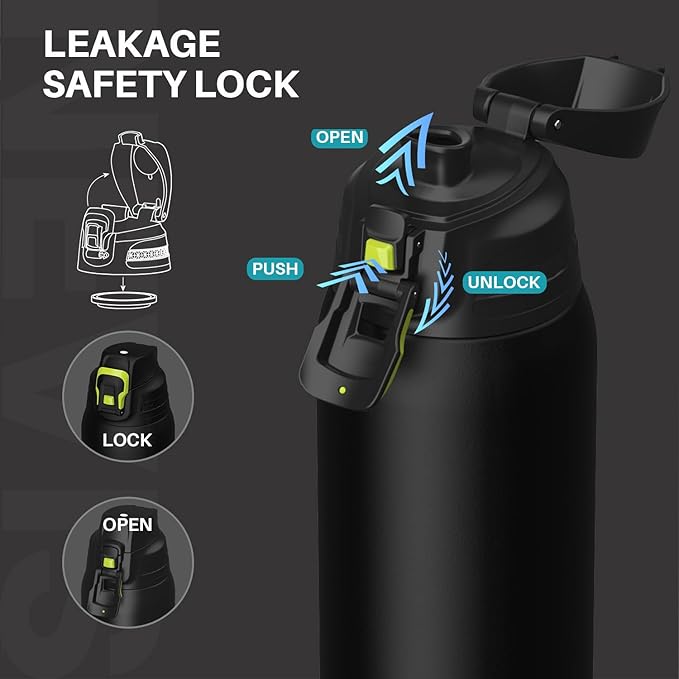 Insulated Sports Water Bottle, Stainless Steel Water Bottles with Locking Flip Top Lid, Insulated Bottle with Double-Wall Vacuum Insulation for Fitness and Outdoor Enthusiasts