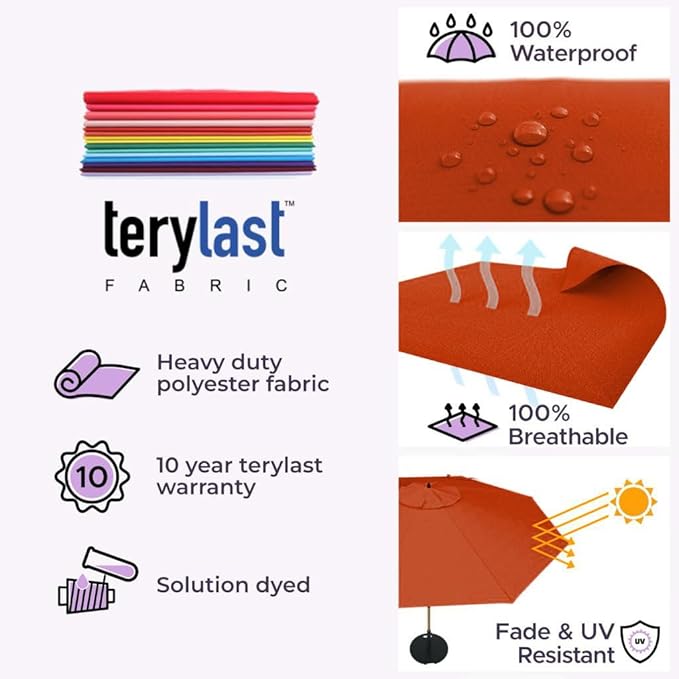 Midtown Umbrellas Push and Pop 10 Feet Outdoor Umbrella, Apple (Red) Stripes Polyester Fabric - Fiberglass Ribs Deck Patio Umbrella, Backyard Umbrella, Garden Umbrella & Pool Umbrella - Black Pole