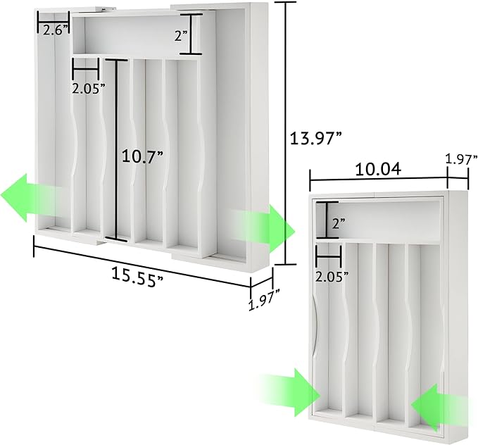 Expandable Bamboo Kitchen Drawer Organizer for Cutlery and Utensils, Adjustable Bamboo Wood Cutlery Tray in Drawer for Flatware and Silverware in Kitchen, (White)