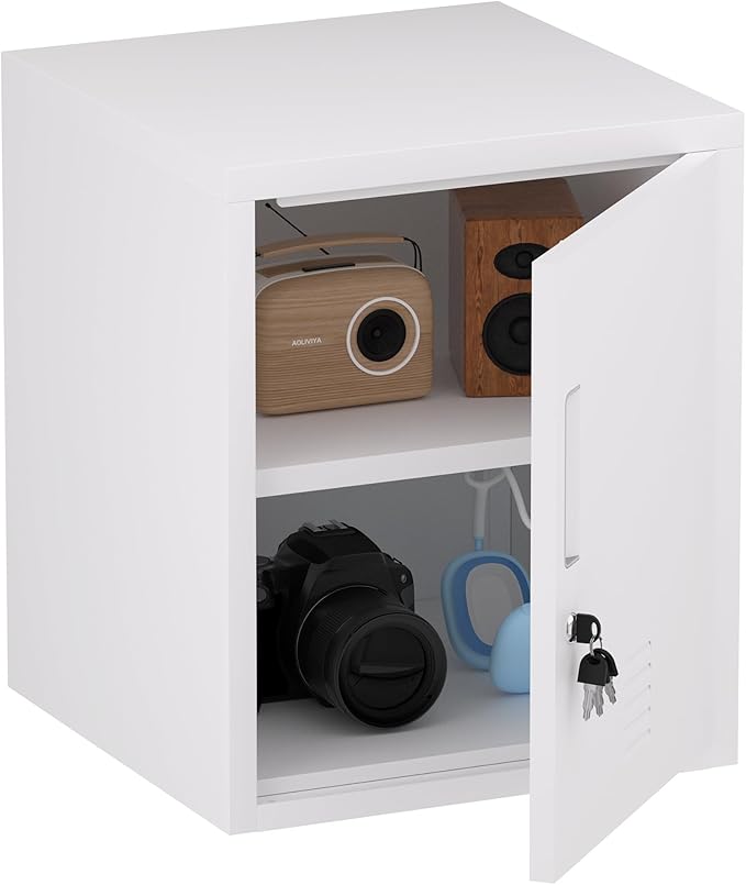 Metal Storage Locker Cabinet with Locking Door and Adjustable Shelf for Home Office Classroom Workshop Organization (White)